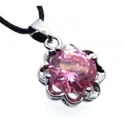 Pink Zirconia Crystal Sunflower Pendant